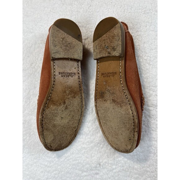 LL Bean Loafers Womens 8.5 Signature Handsewn Suede Shoes Coral Preppy Classic - Picture 13 of 15